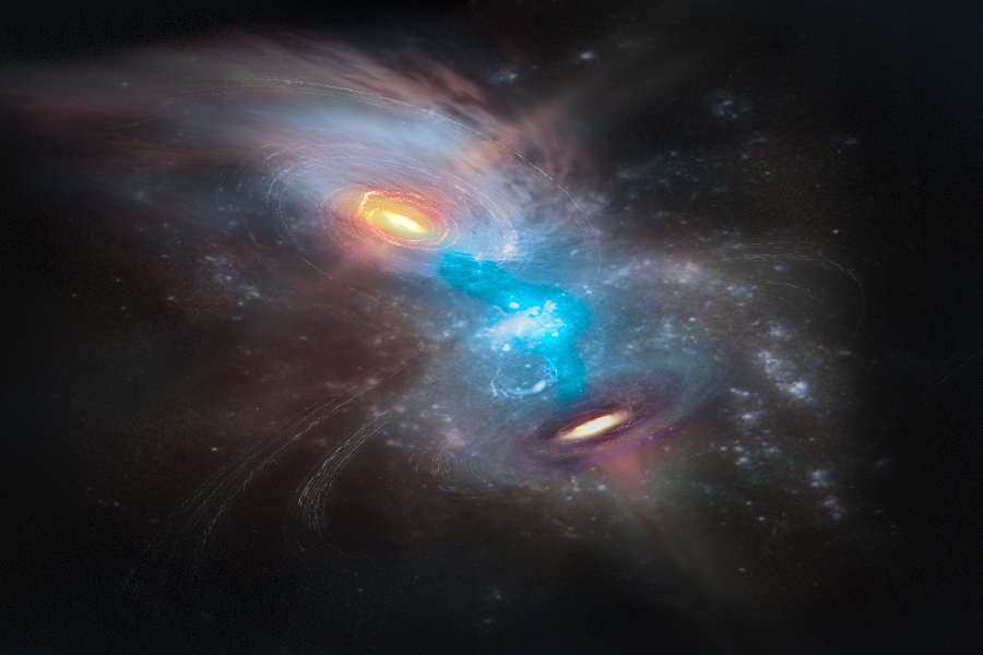 Recreación artística de la colisión de galaxias
