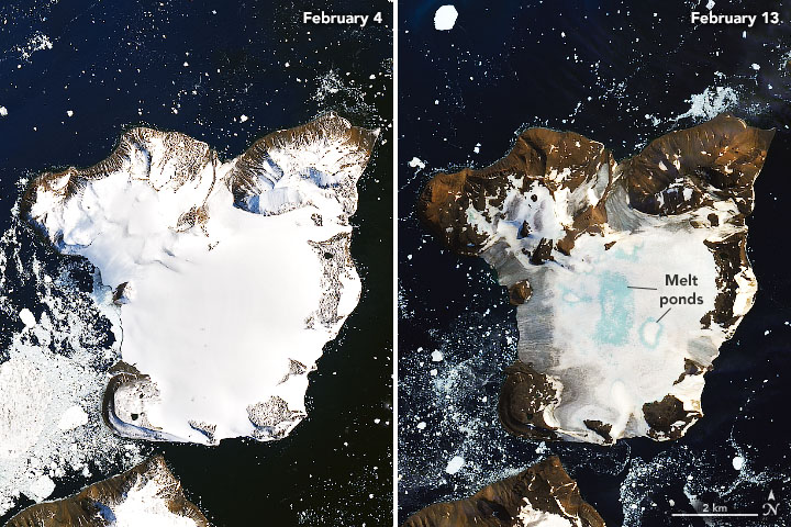 Imagen tomada el 4 de febrero (izquierda) y el 13 de febrero (derecha) | Earth Observatory/NASA