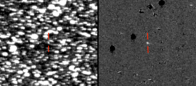 Imagen del cometa (marcado entre las dos líneas rojas) | ATLAS