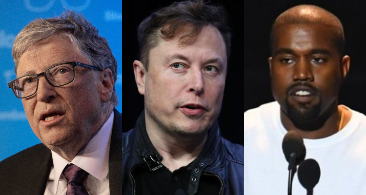 Bill Gates, Elon Musk, Kanye West | AFP