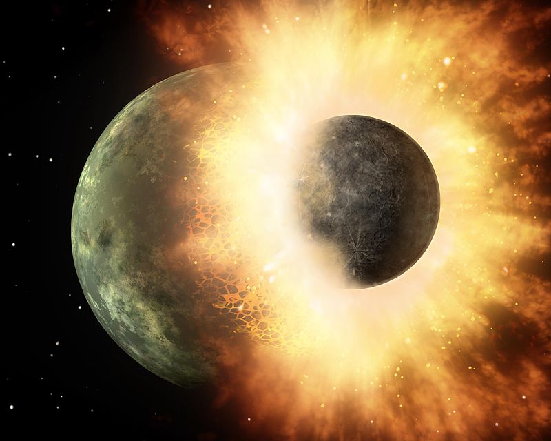 Representación artística del impacto que habría formado a la Luna | NASA