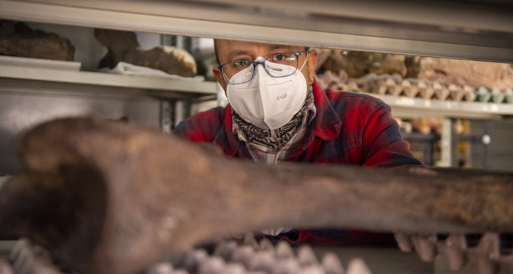 José Luis Román en el laboratorio de paleontología de la Escuela Politécnica Nacional en Quito | Agence France-Presse