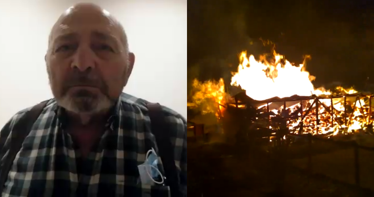 A la izquierda, Fuad Chahín Said – Cedida | A la derecha, estructura incendiada en predio de Chahín – RRSS