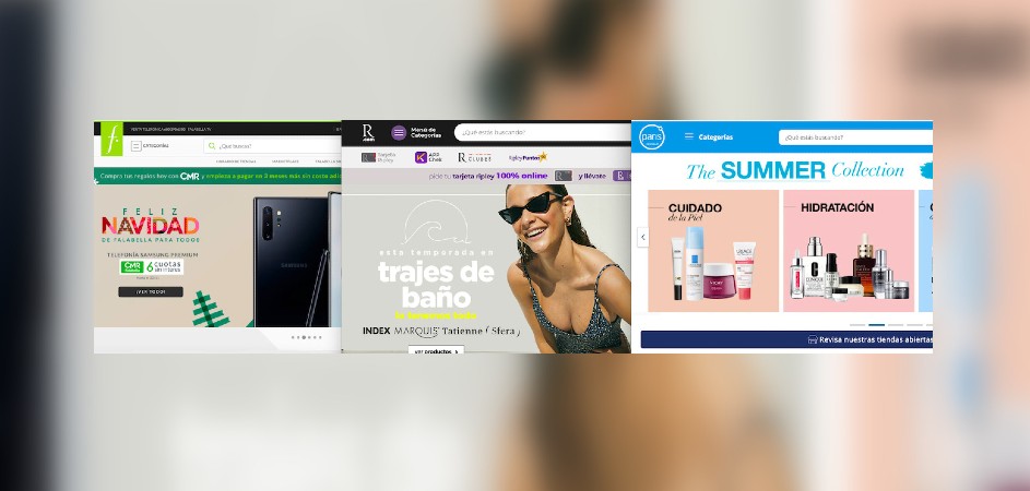 Pantallazos sitios web de las tiendas de retail