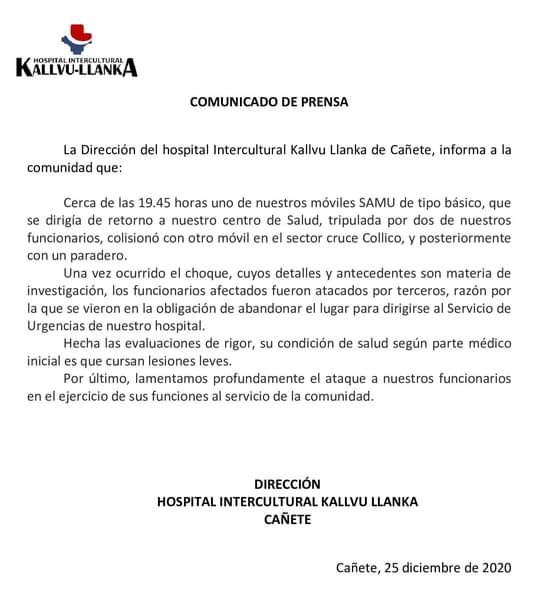 Comunicado Hospital Intercultural de Cañete
