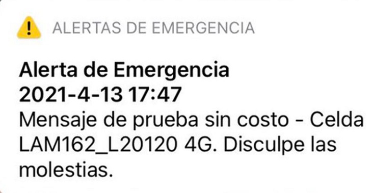 Imagen de alerta en celulares