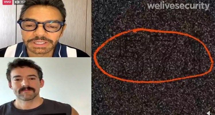  Una reproducción en vivo engañosa. A la izquierda, un video real del comediante mexicano Eugenio Derbez. A la derecha, un “acertijo visual”. | ESET