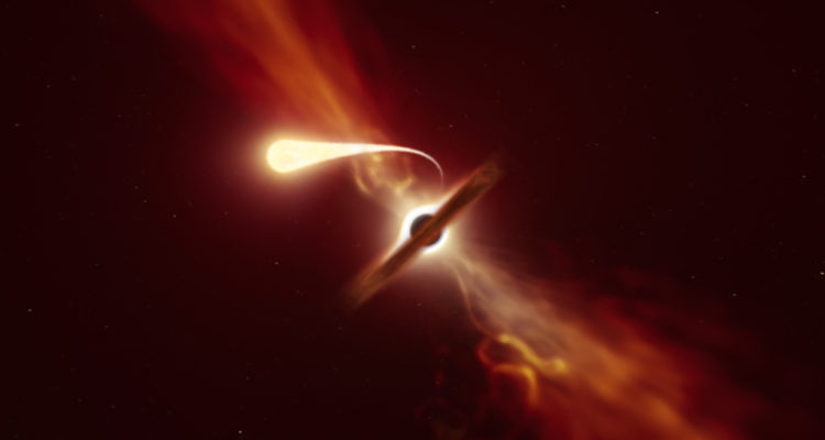 Ilustración de una estrella siendo absorbida por un agujero negro | Agence France-Presse
