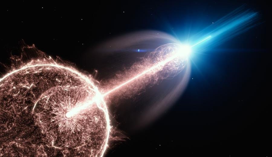 Impresión artística de un chorro relativista de un estallido de rayos gamma | EFE/DESY