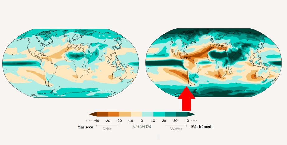 Cambio del promedio anual de precipitaciones entre hoy y un posible aumento de 4°C | IPCC