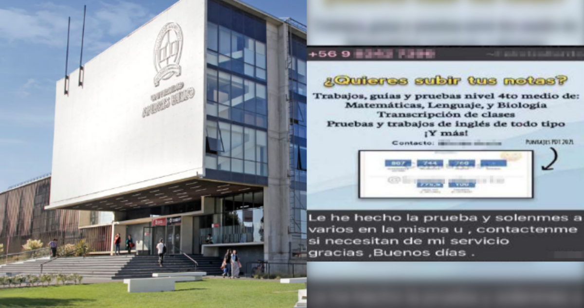Universidad Andrés Bello (izquierda) | “Oferta” que se promociona por WhatsApp (derecha)