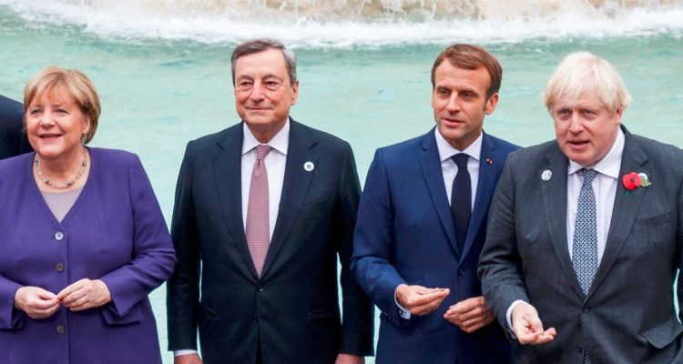 Ángela Merkel, Boris Johnson y Emmanuel Macron en el G20.