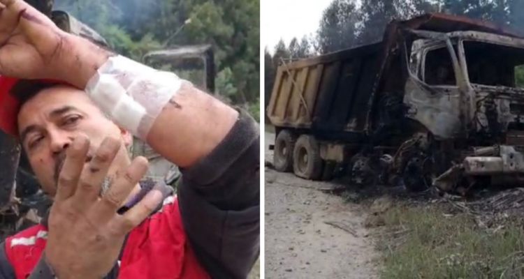 Trabajador víctima de disparos y quema de su camión en Curanilahue