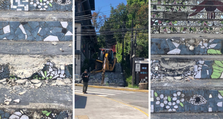 Daños a escalera adornada por artistas en Puerto Varas.