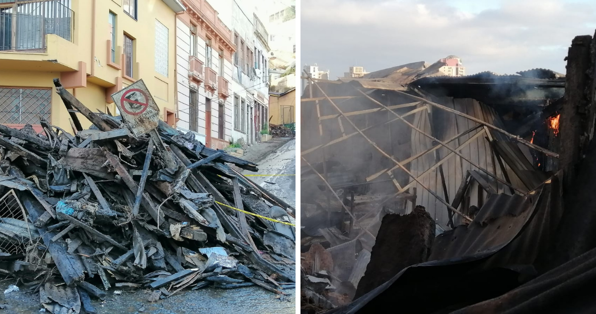 Escombros tras incendio en Cerro Monjas