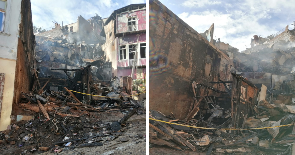 escombros en Valparaíso luego de incendio en Cerro Monjas