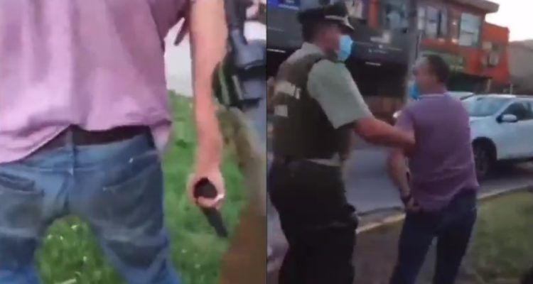 Hombre siendo detenido por Carabineros