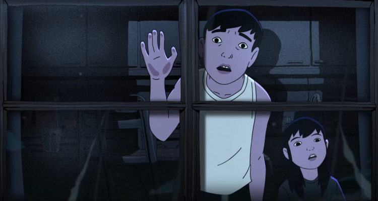 La imagen es un extracto del traikler del corto donde se ve a Martina y su padre mirando por la ventana de su casa.