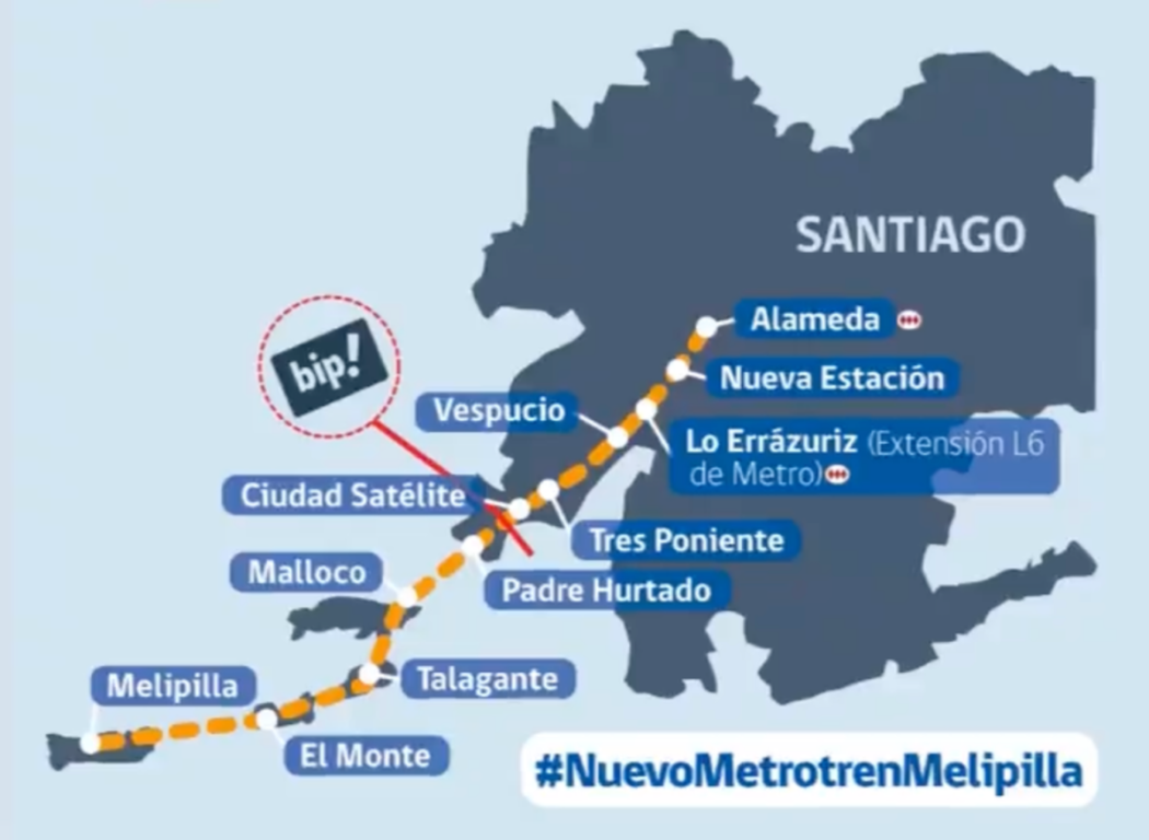 Mapa nuevo tren en Santiago-Melipilla