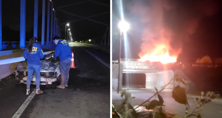 Queman seis vehículos durante robo a peaje en Lanco.