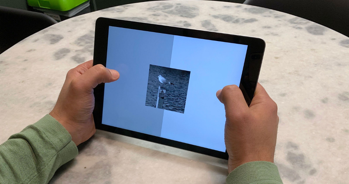En la imagen se ve una persona sosteniendo un iPad con la prueba.