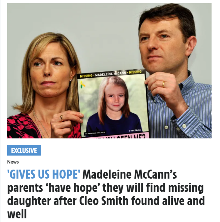 Titular de The Sun sobre la supuesta cita de los padres de Madeleine McCann.