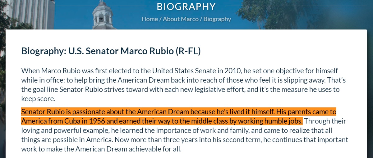 Biografía oficial del senador Rubio