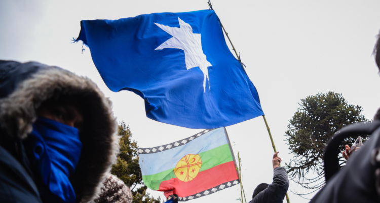 Bandera mapuche durante manifestación