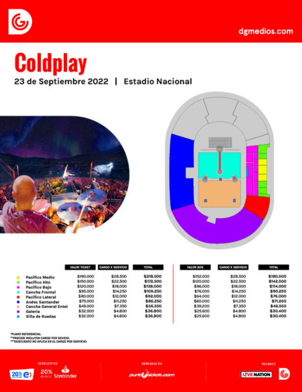 precios de las entradas del concierto de Coldplay en Chile
