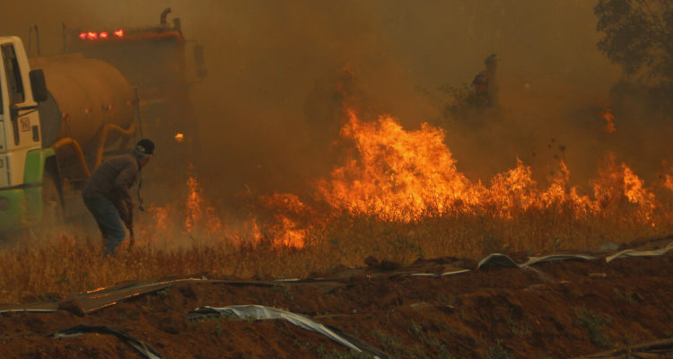Foto del incendio en Quillón, región de Ñuble