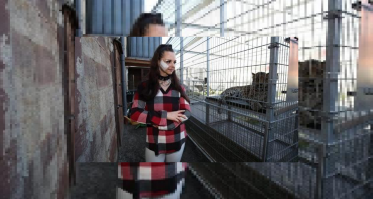 modelo junto a leopardo previo a ataque