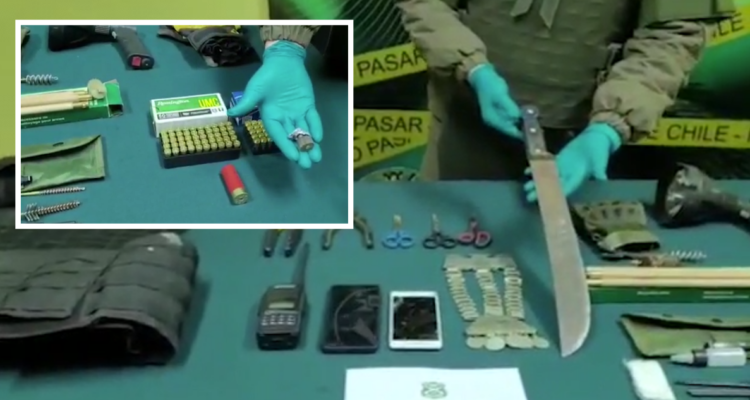 Elementos incautados en procedimiento de Ercilla