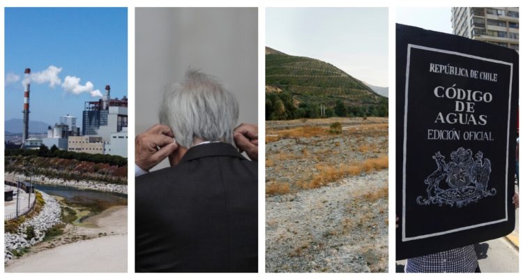 Foto compuesta de problemas ambientales en Chile: sequía, contaminación, conflictos por proyectos mineros y de legislación