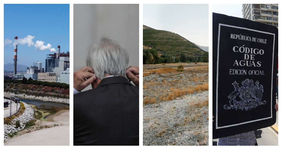 Foto compuesta de problemas ambientales en Chile: sequía, contaminación, conflictos por proyectos mineros y de legislación