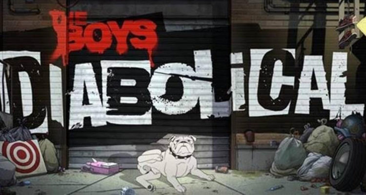 Portada de la serie “Diabolical”, aparece un perro animado en medio de un callejón lleno de basura y un grafiti con el nombre de la ficción.
