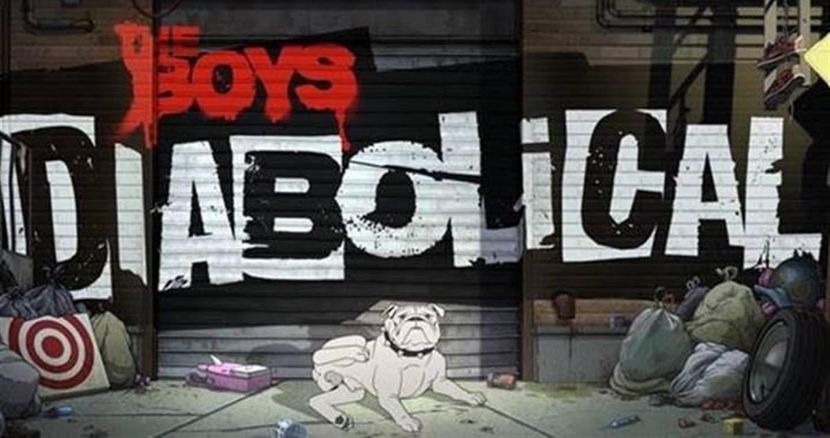 Portada de la serie “Diabolical”, aparece un perro animado en medio de un callejón lleno de basura y un grafiti con el nombre de la ficción.