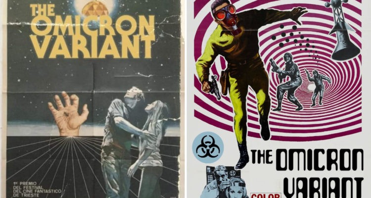 Pósters falsos que hablan de una película sobre la variante Ómicron.