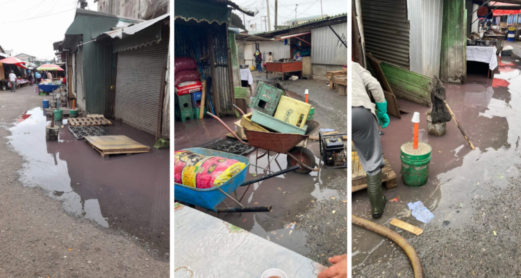 Colapso de aguas lluvias en feria de Lota