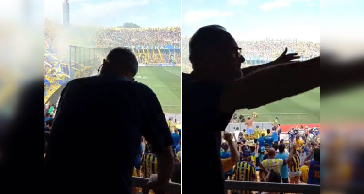 Hincha con Parkinson alentando a su equipo.