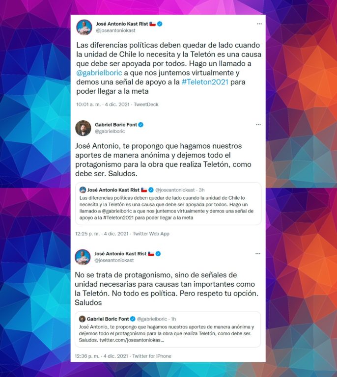 Intercambio en Twitter entre Boric y Kast por forma de apoyar Teletón 2021