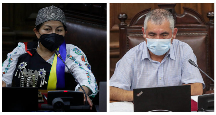 Elisa Loncón y Victorino Antilef en la Convención