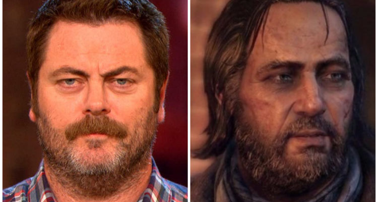 El actor Nick Offerman y a su lado, el personaje Bill de The Last Of Us