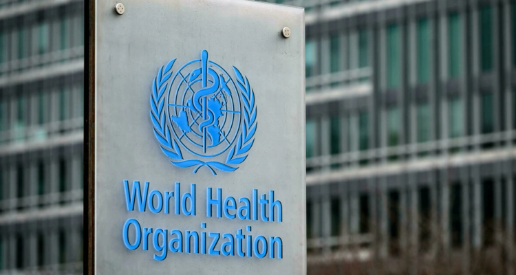 Un letrero de la OMS fuera de su sede principal.