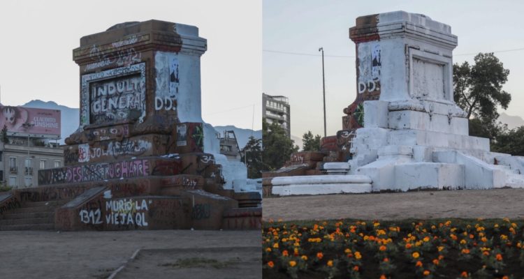 Adherentes de Kast restauran la mitad de Plaza Baquedano