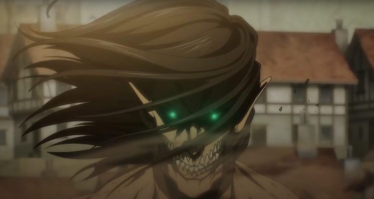 Eren Jaeger convertido en titán en el anime Shingeki no Kyojin.