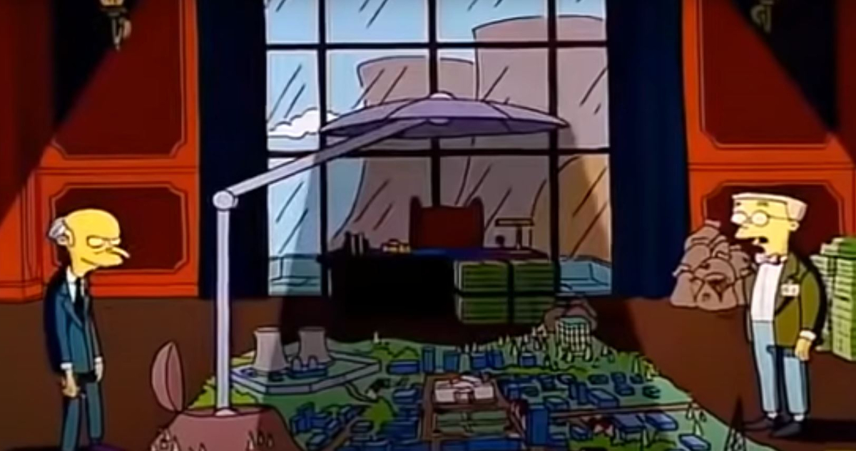 Escena de Los Simpson donde Burns habla de su plan para tapar el sol.