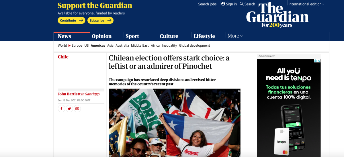 The Guardian von britischem Territorium und seine Analyse zu dieser zweiten Wahlrunde in Chile.