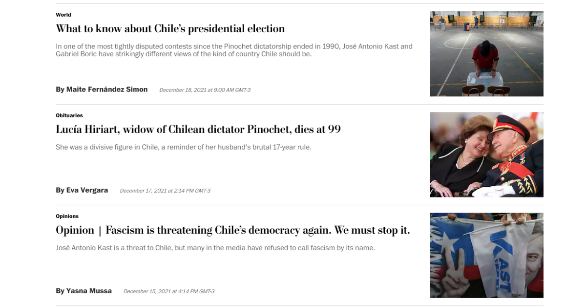 Die Washington Post und ihre Analyse in Chile anlässlich der zweiten Präsidentschaftswahlrunde.