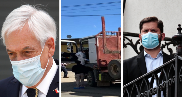Piñera y Boric junto a camión dañado, imagen editada