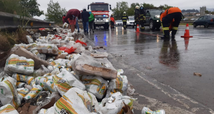 Cientos de latas de cerveza caen de camión de la CCU a autopista Concepción-Talcahuano